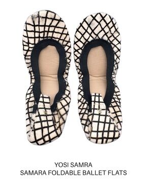 Yosi Samra Samara Ballet Flats Womens Ivory Grid Print Foldable Slip On